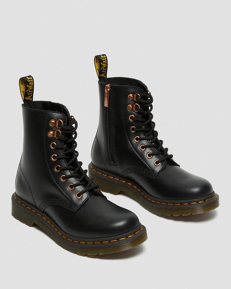 Dr Martens 1460 Pascal Rose Gold Hardware Lær Snørestøvletter Dame Svarte | Norge 587BEX